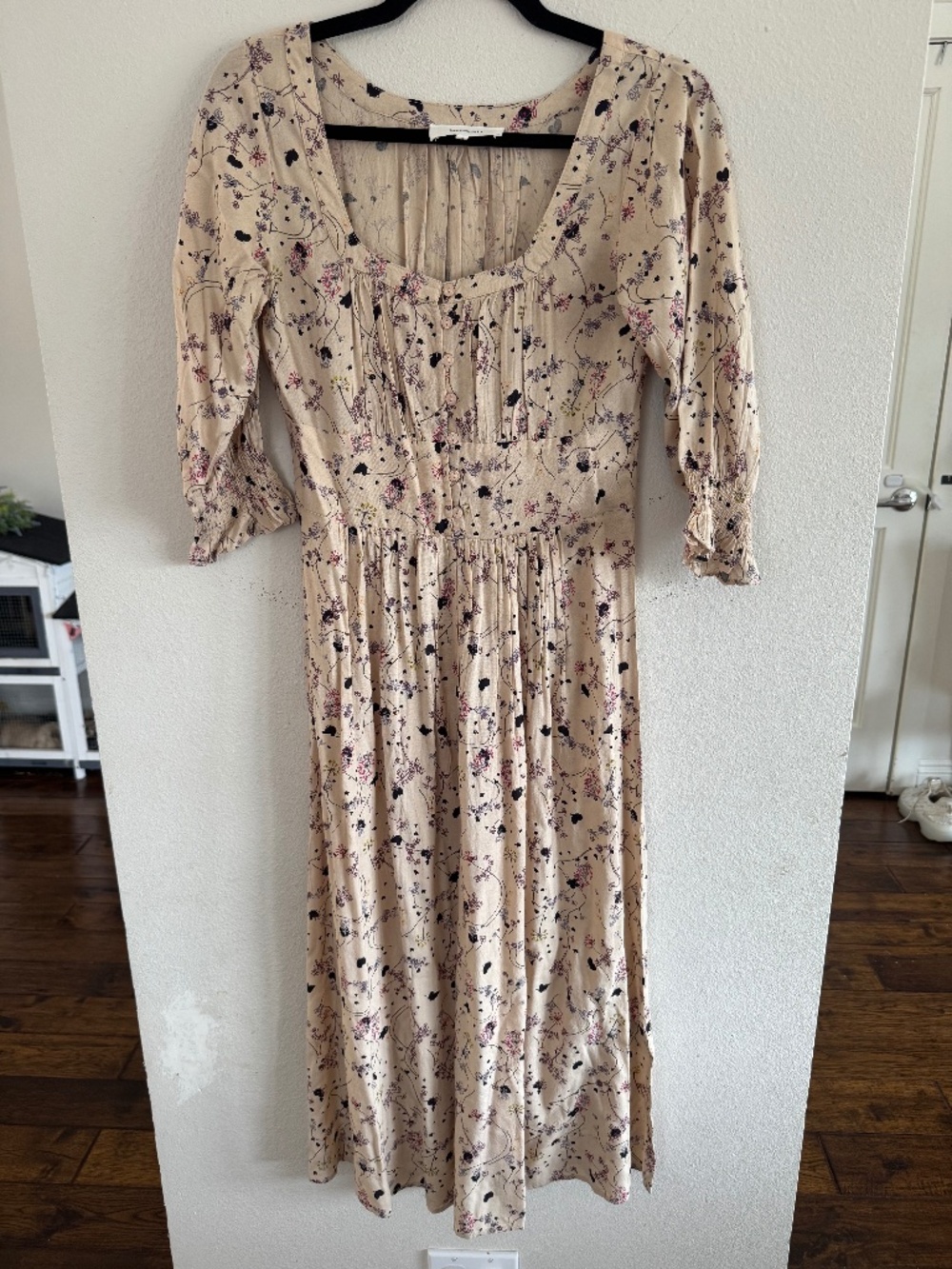 Ba&sh Beige Floral Button Front Midi Dress Size 0